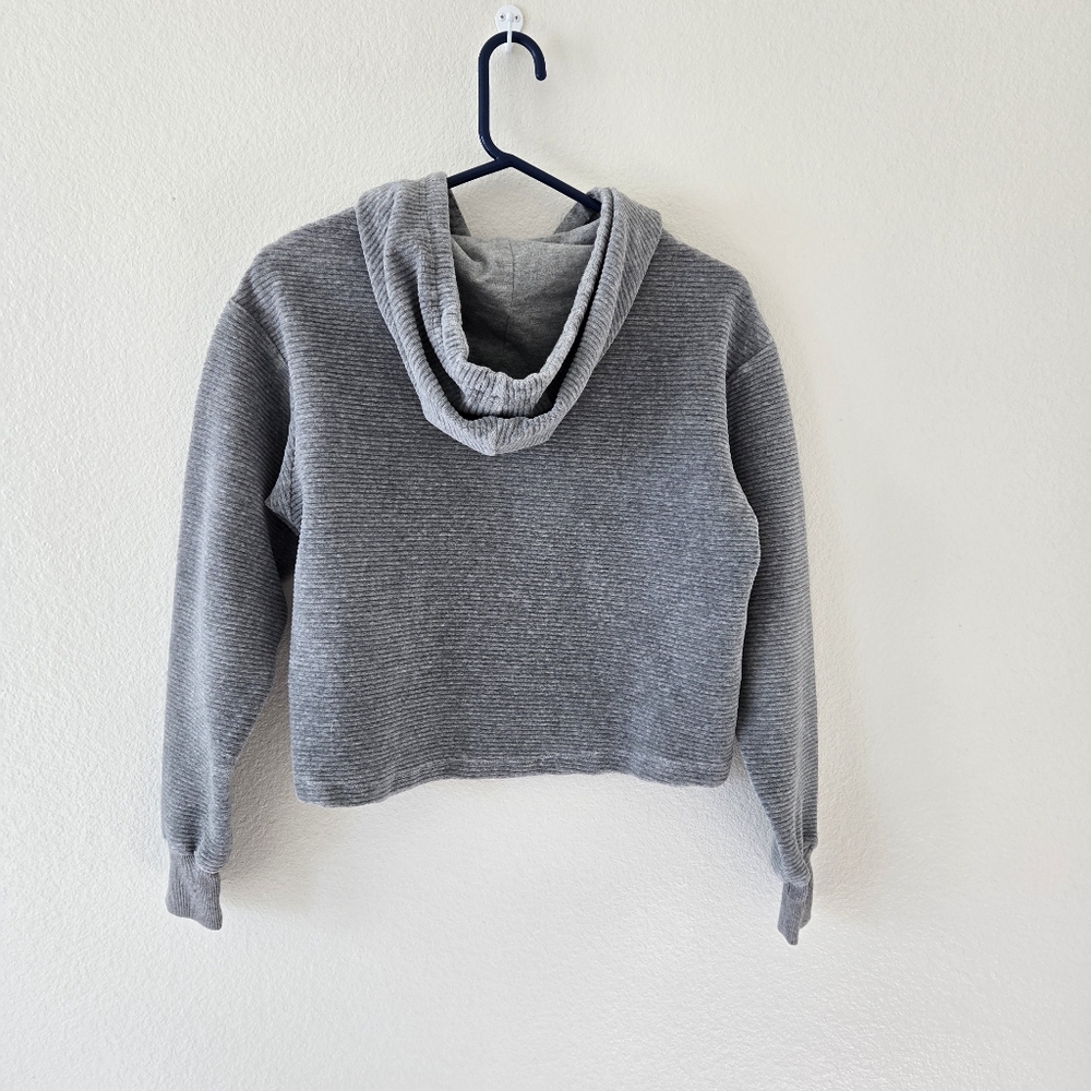 Tavi Noir Semi Cropped Hoodie Womens XS Gray Ribbed Velvet Lounge Athleisure - Picture 4 of 16